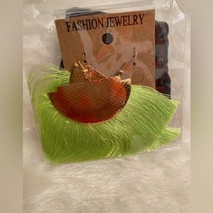Green Tassel Fringe Earrings